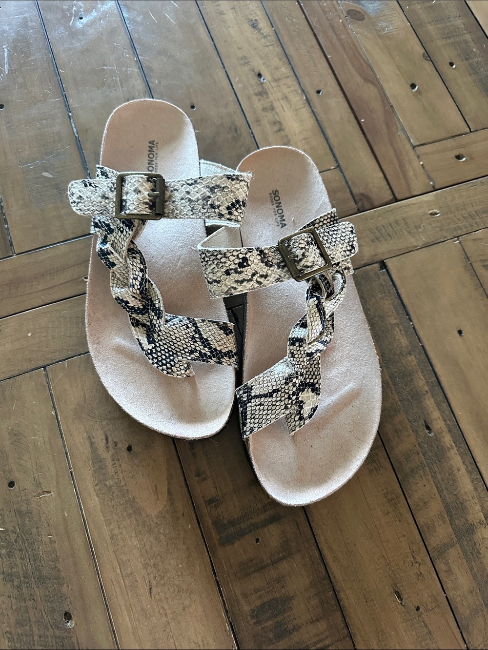 Sonoma Neutral Snake-Print Braided Buckle Sandals